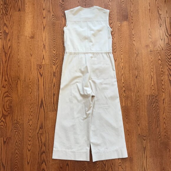 G Label by Goop Huntington Utility Jumpsuit Womens 0 Cream Cotton Linen Wide Leg - Picture 13 of 15